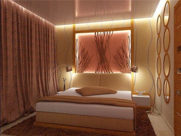 дизайн маленькой спальни натяжные потолки