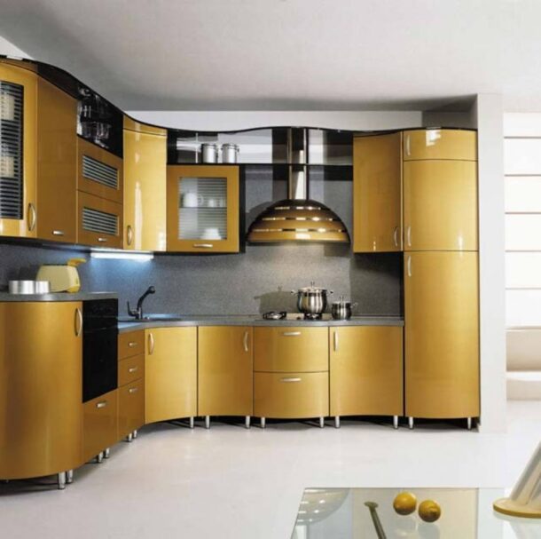 Пример радиусных дверок для мебели угловой кухни